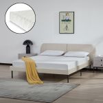 Pat tapitat cu saltea Porvoo 160x200 cm catifea bej [en.casa] HausGarden Leisure