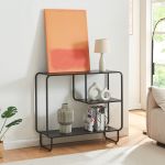 Masa consola Færder 91,5x33x80,5 cm negru mat [en.casa] HausGarden Leisure