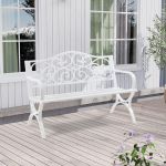 Banca gradina Utav 127x53x79 cm otel alb [casa.pro] HausGarden Leisure