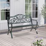 Banca gradina Utav 127x53x79 cm otel gri inchis cu patina verde [casa.pro] HausGarden Leisure