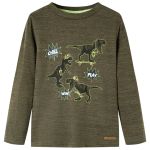 Tricou copii, mâneci lungi, kaki închis melanj, 128 GartenMobel Dekor