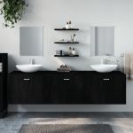 Set mobilier de baie, 6 piese, negru, lemn prelucrat GartenMobel Dekor