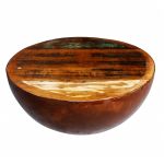 Măsuță cafea, formă de bol, bază din oțel, lemn masiv reciclat  GartenMobel Dekor