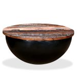 Măsuță de cafea, negru, lemn masiv reciclat, formă bol GartenMobel Dekor