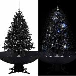 Brad de Crăciun cu ninsoare și bază umbrelă, negru, 140 cm, PVC GartenMobel Dekor