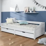 Pat de zi cu 2 sertare "IRUN", alb, 90x200 cm, lemn masiv pin GartenMobel Dekor