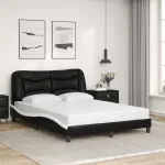 Cadru de pat cu tăblie, negru și alb,140x190cm, piele ecologică GartenMobel Dekor