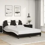 Cadru de pat cu tăblie, negru și alb,140x190cm, piele ecologică GartenMobel Dekor