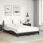 Cadru de pat cu tăblie, negru și alb,140x190cm, piele ecologică GartenMobel Dekor