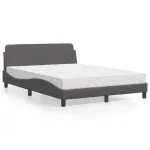 Pat cu saltea, gri, 140x190 cm, piele ecologică GartenMobel Dekor