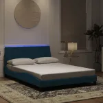 Cadru de pat cu lumini LED, albastru, 140x190 cm, catifea GartenMobel Dekor