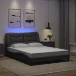 Cadru de pat cu lumini LED, gri, 140x190 cm, piele ecologică GartenMobel Dekor