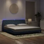 Cadru de pat cu lumini LED, gri închis, 200x200 cm, catifea GartenMobel Dekor