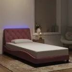 Cadru de pat cu lumini LED, roz, 100x200 cm, catifea GartenMobel Dekor