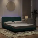 Cadru de pat cu lumini LED, verde închis, 160x200 cm, catifea GartenMobel Dekor