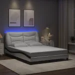 Cadru de pat lumini LED, alb/negru, 140x190 cm, piele ecologică GartenMobel Dekor