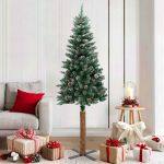 Pom Crăciun artificial subțire, lemn și zăpadă, verde, 180 cm GartenMobel Dekor