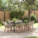 Set de dining 7 pcs Gri deschis și Negru 160 x 80 x 74 cm GartenMobel Dekor