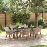 Set de dining 7 pcs Gri deschis și Negru mare GartenMobel Dekor