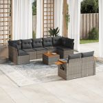 Set mobilier de grădină cu perne, 10 piese, gri, poliratan GartenMobel Dekor
