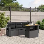 Set mobilier de grădină cu perne, 5 piese, negru, poliratan GartenMobel Dekor