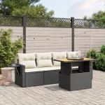 Set mobilier de grădină cu perne, 5 piese, negru, poliratan GartenMobel Dekor