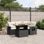 Set mobilier de grădină cu perne, 5 piese, negru, poliratan GartenMobel Dekor
