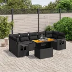 Set mobilier de grădină cu perne, 8 piese, negru, poliratan GartenMobel Dekor