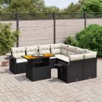 Set mobilier de grădină cu perne, 9 piese, negru, poliratan GartenMobel Dekor