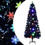 Brad Crăciun cu LED fulgi de zăpadă, negru 240 cm fibră optică GartenMobel Dekor