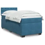 Pat box spring cu saltea, albastru, 100x200 cm, catifea GartenMobel Dekor
