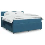 Pat box spring cu saltea, albastru, 200x200 cm, catifea GartenMobel Dekor