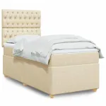 Pat box spring cu saltea, crem, 80x200 cm, textil GartenMobel Dekor