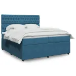 Pat box spring cu saltea, albastru, 200x200 cm, catifea GartenMobel Dekor