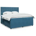 Pat box spring cu saltea, albastru, 200x200 cm, catifea GartenMobel Dekor