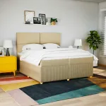 Pat box spring cu saltea, crem, 200x200 cm, textil GartenMobel Dekor