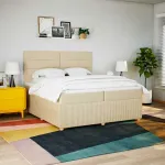 Pat box spring cu saltea, crem, 200x200 cm, textil GartenMobel Dekor
