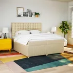 Pat box spring cu saltea, crem, 200x200 cm, textil GartenMobel Dekor
