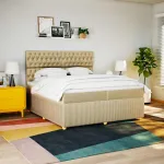 Pat box spring cu saltea, crem, 200x200 cm, textil GartenMobel Dekor