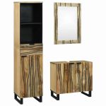 Set de mobilier pentru baie cu sertar cu raft cu depozitare cu ușă cu oglindă 3 pcs Maro Înalt GartenMobel Dekor