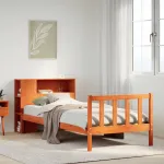 Pat cu bibliotecă fără saltea, maro, 100x200 cm, lemn masiv pin GartenMobel Dekor
