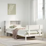 Pat cu bibliotecă fără saltea, alb, 75x190 cm, lemn masiv pin GartenMobel Dekor