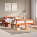 Pat cu bibliotecă fără saltea maro ceruit 160x200 cm lemn masiv GartenMobel Dekor