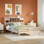 Pat cu bibliotecă fără saltea, 140x190 cm, lemn masiv de pin GartenMobel Dekor