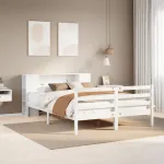 Pat cu bibliotecă fără saltea, alb, 140x200 cm, lemn masiv pin GartenMobel Dekor