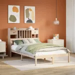 Pat cu bibliotecă fără saltea, 135x190 cm, lemn masiv de pin GartenMobel Dekor
