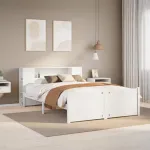 Pat cu bibliotecă fără saltea, alb, 140x200 cm, lemn masiv pin GartenMobel Dekor
