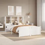 Pat cu bibliotecă fără saltea, alb, 160x200 cm, lemn masiv pin GartenMobel Dekor