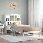 Pat cu bibliotecă fără saltea, alb, 90x200 cm, lemn masiv pin GartenMobel Dekor