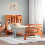 Pat bibliotecă fără saltea maro ceruit 75x190 cm lemn masiv pin GartenMobel Dekor